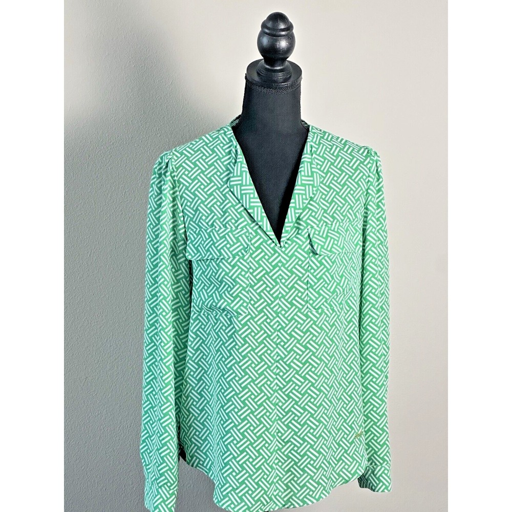 Jones New York Signature‎ Size (S) Green and White Chevron Pattern